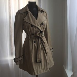Vegan leather trimmed trench coat